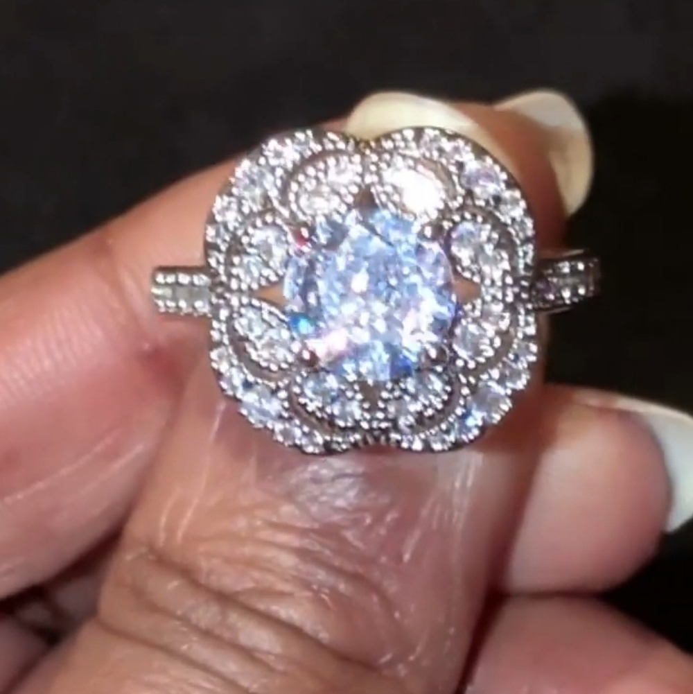 2.18 TCW Round Moissanite Halo Design Engagement Ring 14k White Gold Plated